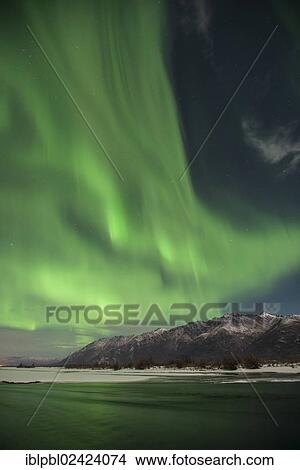 Aurora Borealis over the Knik River Valley, Alaska View Large Photo Image Picture - Aurora Borealis over the Knik River Valley, Alaska. Fotosearch