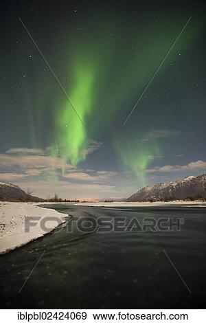 Aurora Borealis over the Knik River Valley, Alaska View Large Photo Image Stock Photo - Aurora Borealis over the Knik River Valley, Alaska. Fotosearch