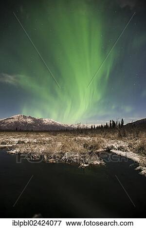 Aurora Borealis over the Knik River Valley, Alaska View Large Photo Image Stock Photo - Aurora Borealis over the Knik River Valley, Alaska. Fotosearch