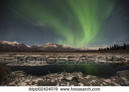 Aurora Borealis over the Knik River Valley, Alaska View Large Photo Image Stock Photo - Aurora Borealis over the Knik River Valley, Alaska. Fotosearch