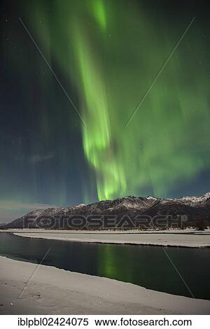 Aurora Borealis over the Knik River Valley, Alaska View Large Photo Image Stock Photography - Aurora Borealis over the Knik River Valley, Alaska. Fotosearch