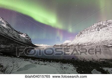 Stock Photography - "Aurora over the Grotfjord, Tromso, Troms, Norway, Europe". Fotosearch