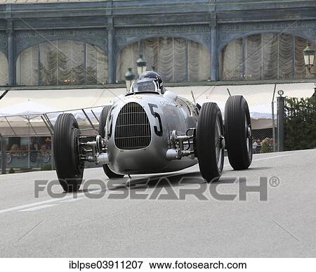 Stock Photo - "Auto Union Type C racing car, Silver Arrow, replica, 9th Grand Prix de Monaco Historique, Principality of Monaco". Fotosearch