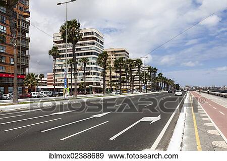Stock Photo - "Ave de Canarias waterside promenade, Las Palmas, Gran Canaria, Canary Islands, Spain, Europe, PublicGround, Europe". Fotosearch