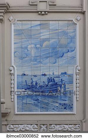 "Azulejo, mural made of ceramic tiles, fishermen pulling a boat ashore, in Funchal, Santa Luzia, Funchal, Madeira, Portugal, Europe" View Large Photo Image Stock Image - "Azulejo, mural made of ceramic tiles, fishermen pulling a boat ashore, in Funchal, Santa Luzia, Funchal, Madeira, Portugal, Europe". Fotosearch