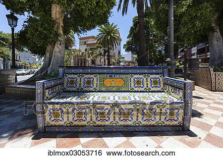 "Azulejos bench """"la Sucha"""" in Plaza 25 de Julio, commonly known as Plaza de los Patos or Duck Square, Teneriffa, Santa Cruz de Tenerife, Tenerife, Canary Islands, Spain, Europe" View Large Photo Image Stock Photograph - "Azulejos bench """"la Sucha"""" in Plaza 25 de Julio, commonly known as Plaza de los Patos or Duck Square, Teneriffa, Santa Cruz de Tenerife, Tenerife, Canary Islands, Spain, Europe". Fotosearch