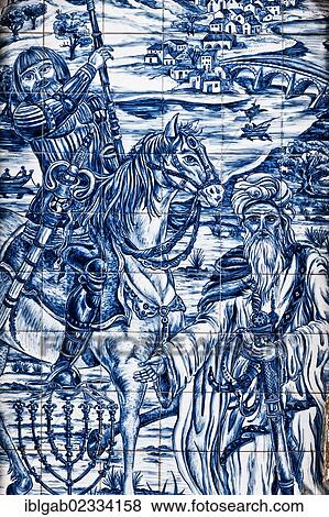 Stock Photo - "Azulejos representing King Dom Sancho I, Silves, Algarve, Portugal, Europe". Fotosearch