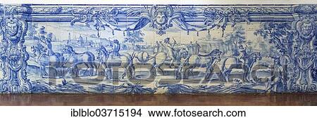 Picture - "Azulejos tiles in the old University of Evora, Colegio do Espirito Santo, Evora, Evora District, Portugal, Europe". Fotosearch