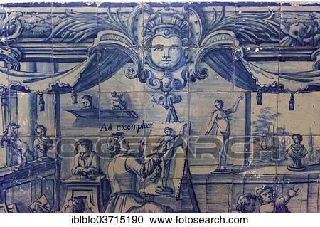 Stock Image - "Azulejos tiles in the old University of Evora, Colegio do Espirito Santo, Evora, Evora District, Portugal, Europe". Fotosearch