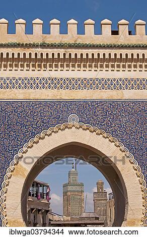 "Bab Boujeloud, the gateway to the historic town centre or Medina, UNESCO World Cultural Heritage Site, Fes, Province of Fes, Morocco, Africa" View Large Photo Image Picture - "Bab Boujeloud, the gateway to the historic town centre or Medina, UNESCO World Cultural Heritage Site, Fes, Province of Fes, Morocco, Africa". Fotosearch