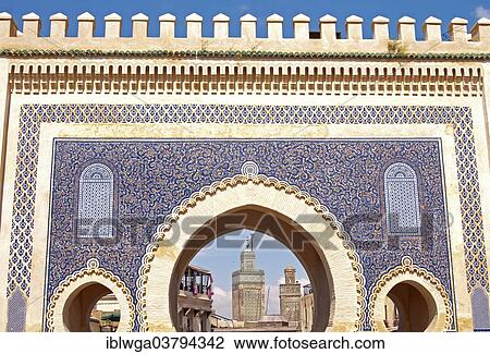 "Bab Boujeloud, the gateway to the historic town centre or Medina, UNESCO World Cultural Heritage Site, Fes, Province of Fes, Morocco, Africa" View Large Photo Image Stock Image - "Bab Boujeloud, the gateway to the historic town centre or Medina, UNESCO World Cultural Heritage Site, Fes, Province of Fes, Morocco, Africa". Fotosearch