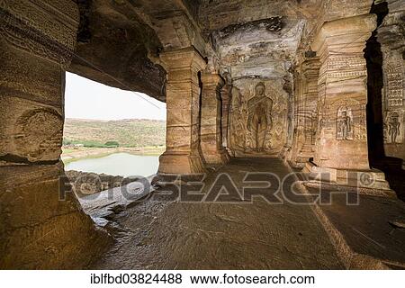 Stock Photo - "Badami Caves, carved out of solid rock in 6th to 7th century, carved out of solid rock, Badami, Karnataka, India, Asia". Fotosearch