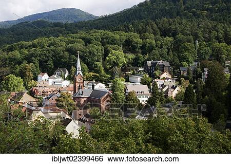 Stock Photograph - "Badenweiler in the Markgraeflerland region with the Protestant church of St. Paul, Black Forest, Baden-Wuerttemberg, Germany, Europe". Fotosearch