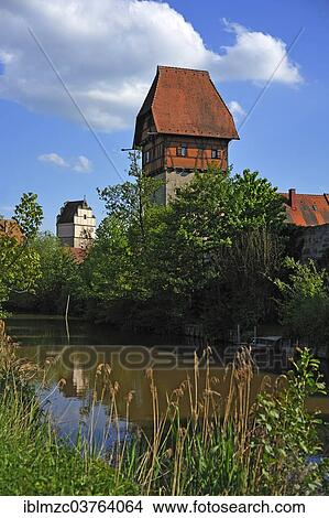 "Baeuerlin Tower, watchtower, Woernitz River at front, Dinkelsbuhl, Middle Franconia, Bavaria, Germany, Europe" View Large Photo Image Picture - "Baeuerlin Tower, watchtower, Woernitz River at front, Dinkelsbuhl, Middle Franconia, Bavaria, Germany, Europe". Fotosearch