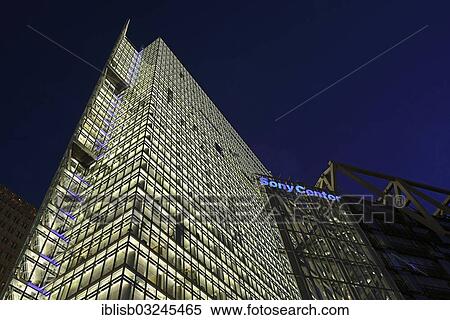 Stock Photography - "Bahnturm tower at Potsdamer Platz square, in the evening, Mitte, Berlin, Berlin, Germany, Europe". Fotosearch