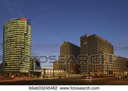 "Bahnturm tower, left, Beisheim Center with the Ritz Carlton Hotel, right, Potsdamer Platz square, at dusk, Mitte, Berlin, Berlin, Germany, Europe" View Large Photo Image Stock Image - "Bahnturm tower, left, Beisheim Center with the Ritz Carlton Hotel, right, Potsdamer Platz square, at dusk, Mitte, Berlin, Berlin, Germany, Europe". Fotosearch