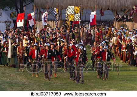 "Bailiffs and flag bearers wearing medieval costumes at the showgrounds, Festive Games, """"Landshut Wedding"""", Landshut, Lower Bavaria, Bavaria, Germany, Europe" View Large Photo Image Stock Photo - "Bailiffs and flag bearers wearing medieval costumes at the showgrounds, Festive Games, """"Landshut Wedding"""", Landshut, Lower Bavaria, Bavaria, Germany, Europe". Fotosearch