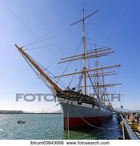 "Balclutha"""", a three masted sailing ship at the Hyde Street Pier, San Francisco, California, USA" View Large Photo Image Stock Photo - "Balclutha"""", a three masted sailing ship at the Hyde Street Pier, San Francisco, California, USA". Fotosearch