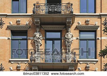 Stock Image - "Balconies, Neo-Renaissance style, Zippelhaus, Hamburg, Germany, Europe". Fotosearch