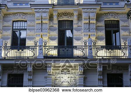 "Balcony, Art Nouveau facade of the house Strelnieku iela 12, architect Mikhail Eisenstein, Riga, Latvia, Europe" View Large Photo Image Stock Photo - "Balcony, Art Nouveau facade of the house Strelnieku iela 12, architect Mikhail Eisenstein, Riga, Latvia, Europe". Fotosearch