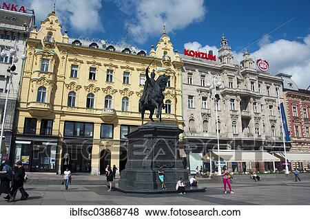 "Ban Jelacic statue in Ban Jelacic Square, Lower Town, Zagreb, Croatia, Europe" View Large Photo Image Stock Photo - "Ban Jelacic statue in Ban Jelacic Square, Lower Town, Zagreb, Croatia, Europe". Fotosearch