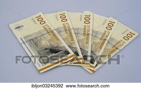 Stock Image - "Bank notes, 100 Danish kroner". Fotosearch