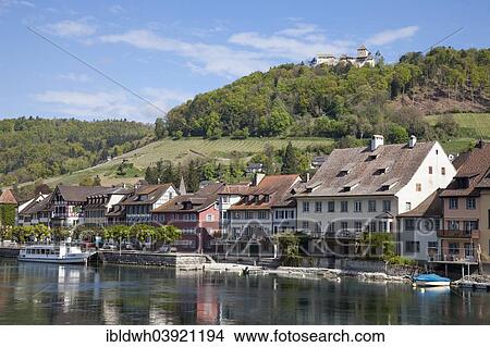 "Bank of the Rhine River with a boat landing and Burg Hohenklingen Castle, Stein am Rhein, High Rhine, Canton of Schaffhausen, Switzerland, Europe" View Large Photo Image Picture - "Bank of the Rhine River with a boat landing and Burg Hohenklingen Castle, Stein am Rhein, High Rhine, Canton of Schaffhausen, Switzerland, Europe". Fotosearch