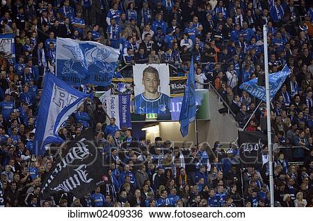 Stock Photograph - "Banner of Boris Poster VUKCEVIC, TSG 1899 Hoffenheim, in the fan block of TSG Hoffenheim, display of sympathy after his serious accident, Wirsol Rhein-Neckar-Arena in Sinsheim-Hoffenheim, Baden-Wuerttemberg, Germany, Europe". Fotosearch