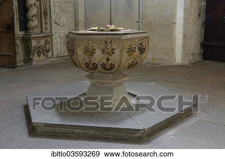 Stock Photo - "Baptismal font in Merseburg Cathedral, Merseburg, Saxony-Anhalt, Germany, Europe". Fotosearch