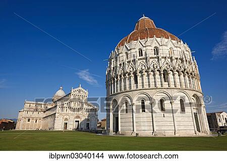 Picture - "Baptistry of St. John with the Duomo of Pisa at back, Pisa, Province of Pisa, Tuscany, Italy, Europe". Fotosearch