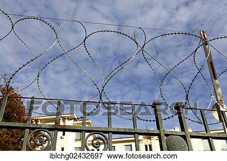 "Barbed wire around abandoned building, Puy de Dome, Auvergne, France, Europe" View Large Photo Image Stock Photo - "Barbed wire around abandoned building, Puy de Dome, Auvergne, France, Europe". Fotosearch