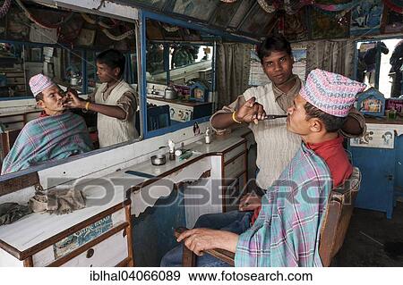 Stock Photo - "Barber, barber shop, Pokhara, Nepal, Asia". Fotosearch