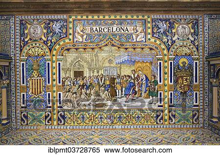 "Barcelona, ceramic tile image on Plaza de Espana square, Seville, Seville province, Andalusia, Spain, Europe" View Large Photo Image Stock Photography - "Barcelona, ceramic tile image on Plaza de Espana square, Seville, Seville province, Andalusia, Spain, Europe". Fotosearch