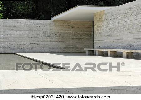 "Barcelona Pavilion, reconstructed German Pavilion for the 1929 World Fair, architect Ludwig Mies van der Rohe, Montjuic, Barcelona, Catalonia, Spain, Europe" View Large Photo Image Stock Image - "Barcelona Pavilion, reconstructed German Pavilion for the 1929 World Fair, architect Ludwig Mies van der Rohe, Montjuic, Barcelona, Catalonia, Spain, Europe". Fotosearch