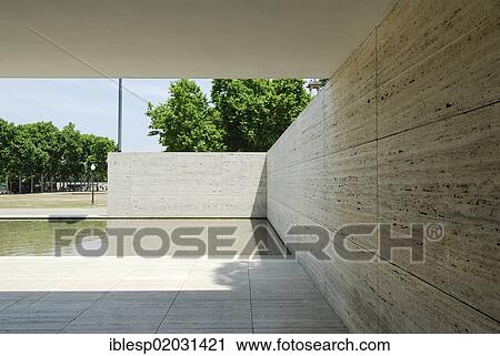 "Barcelona Pavilion, reconstructed German Pavilion for the 1929 World Fair, architect Ludwig Mies van der Rohe, Montjuic, Barcelona, Catalonia, Spain, Europe" View Large Photo Image Stock Image - "Barcelona Pavilion, reconstructed German Pavilion for the 1929 World Fair, architect Ludwig Mies van der Rohe, Montjuic, Barcelona, Catalonia, Spain, Europe". Fotosearch
