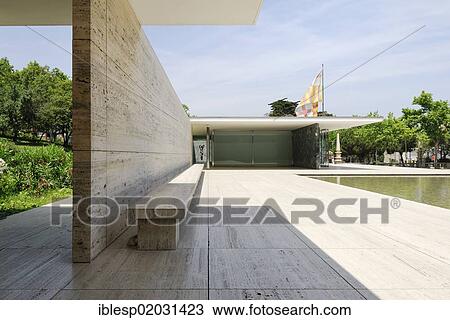 "Barcelona Pavilion, reconstructed German Pavilion for the 1929 World Fair, architect Ludwig Mies van der Rohe, Montjuic, Barcelona, Catalonia, Spain, Europe" View Large Photo Image Stock Image - "Barcelona Pavilion, reconstructed German Pavilion for the 1929 World Fair, architect Ludwig Mies van der Rohe, Montjuic, Barcelona, Catalonia, Spain, Europe". Fotosearch