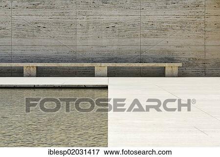 Stock Photo - "Barcelona Pavilion, reconstructed German Pavilion for the 1929 World Fair, architect Ludwig Mies van der Rohe, Montjuic, Barcelona, Catalonia, Spain, Europe". Fotosearch