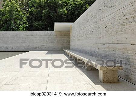 Stock Photo - "Barcelona Pavilion, reconstructed German Pavilion for the 1929 World Fair, architect Ludwig Mies van der Rohe, Montjuic, Barcelona, Catalonia, Spain, Europe". Fotosearch