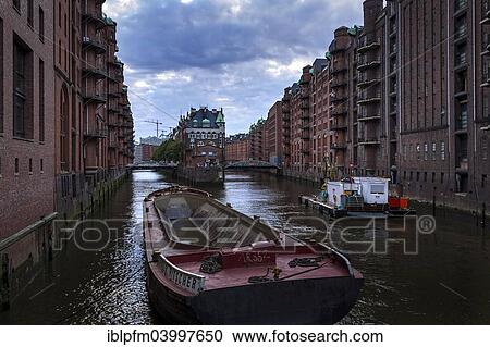 "Barges, Elbe water canal, Speicherstadt, Hamburg, Germany, Europe" View Large Photo Image Stock Image - "Barges, Elbe water canal, Speicherstadt, Hamburg, Germany, Europe". Fotosearch