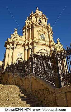 Picture - "Baroque cathedral of St George, designed by Rosario Gagliardi, Plaza Duomo, Ragusa Ibla, Sicily, Italy, Europe". Fotosearch