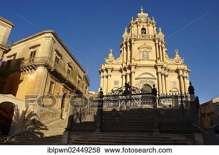 Stock Photo - "Baroque cathedral of St George, designed by Rosario Gagliardi, Piazza Duomo, Ragusa Ibla, Sicily, Europe". Fotosearch