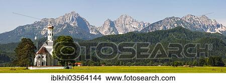 "Baroque Church of St. Coloman in front of the Tannheim Mountains, Schwangau, Ostallgau, Allgau, Schwabia, Bavaria, Germany, Europe" View Large Photo Image Picture - "Baroque Church of St. Coloman in front of the Tannheim Mountains, Schwangau, Ostallgau, Allgau, Schwabia, Bavaria, Germany, Europe". Fotosearch
