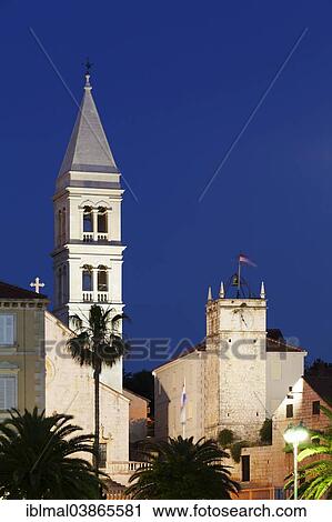 Stock Image - "Baroque church of St Peter, Sv. Petar, and the Town Hall, Supetar, island of Brac, Dalmatia, Croatia, Europe". Fotosearch