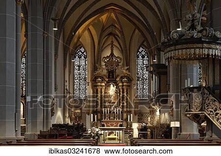 Stock Photo - "Baroque high altar and pulpit, Basilica of St. Lambertus, historic center, Dusseldorf, Rhineland, North Rhine-Westphalia, Germany, Europe". Fotosearch