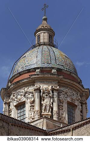 "Baroque majolica dome with stucco relief, Church of Santa Maria del Carmine, Ballaro, Palermo, Province of Palermo, Sicily, Italy, Europe" View Large Photo Image Picture - "Baroque majolica dome with stucco relief, Church of Santa Maria del Carmine, Ballaro, Palermo, Province of Palermo, Sicily, Italy, Europe". Fotosearch