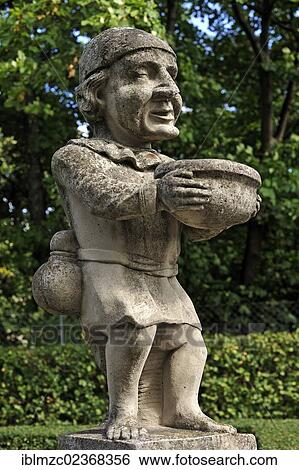 Stock Photograph - "Baroque sculpture of a grotesque dwarf, the Egg Man, Garden of the Hesperides, 17th-18th century, Johannisstr. 41-47, Johannis district, Nuremberg, Middle Franconia, Bavaria, Germany, Europe". Fotosearch