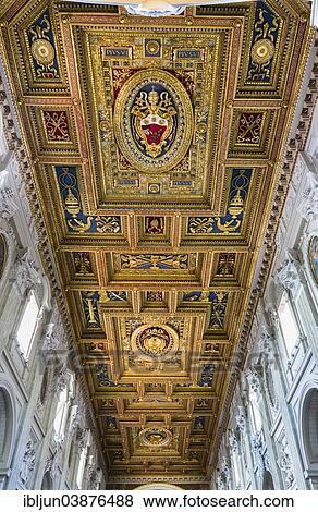 "Baroque wooden ceiling, 16th century, nave of the basilica of San Giovanni in Laterano, 4th century, Lateran, Vatican, Rome, Lazio, Italy, Europe" View Large Photo Image Stock Photo - "Baroque wooden ceiling, 16th century, nave of the basilica of San Giovanni in Laterano, 4th century, Lateran, Vatican, Rome, Lazio, Italy, Europe". Fotosearch