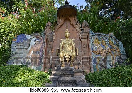 "Bas-relief and statue of King Sisowath on the hill of Wat Phnom, Phnom Penh, Cambodia, Asia" View Large Photo Image Stock Photography - "Bas-relief and statue of King Sisowath on the hill of Wat Phnom, Phnom Penh, Cambodia, Asia". Fotosearch
