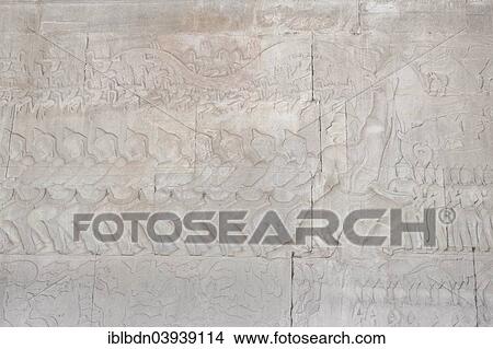 "Bas-relief depicting The Churning of the Ocean of Milk, Angkor Wat, Cambodia, Asia" View Large Photo Image Picture - "Bas-relief depicting The Churning of the Ocean of Milk, Angkor Wat, Cambodia, Asia". Fotosearch