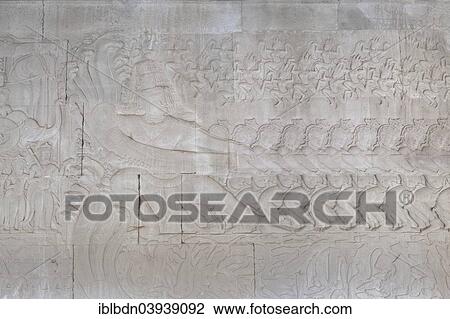 "Bas-relief depicting The Churning of the Ocean of Milk, Angkor Wat, Cambodia, Asia" View Large Photo Image Stock Image - "Bas-relief depicting The Churning of the Ocean of Milk, Angkor Wat, Cambodia, Asia". Fotosearch